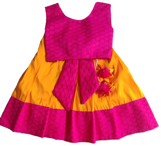 Rose Pink Crop Top with Knife Pleated Mango Yellow Skirt