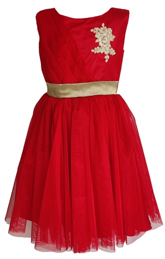 Sequin Red Dress with Hand Applique Work