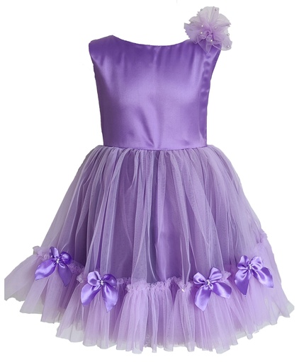 Lavender Purple Tulle Dress with Satin Ribbon and Beaded Work