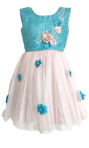 Blue & Baby Pink Net Frock with Heart Shaped Back